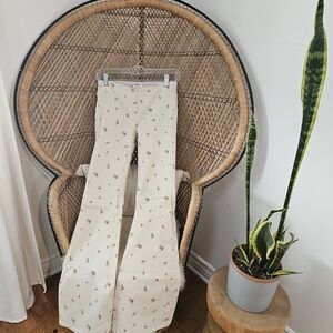 Free People Cream Floral Ribbed Bootcut Pants